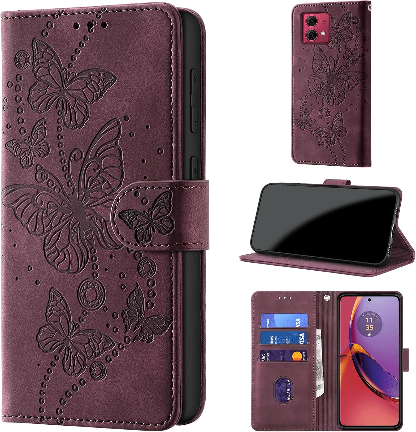 Handyh lle f r Motorola Moto G84 5G H lle Klappbar Premium PU Lederh lle Klapph lle RFID Schutz  Kartenfach Standfunktion Leder Pr gung Schutzh lle Flip Case Tasche Cover Burgund