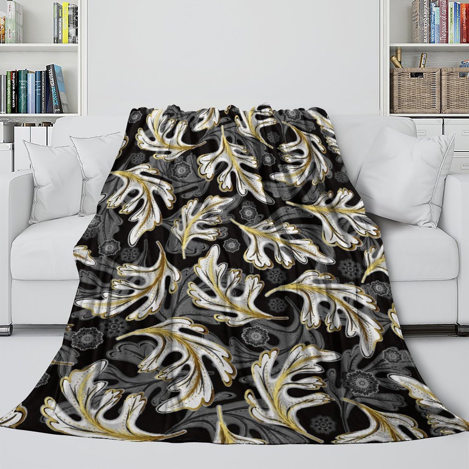 Retro Palmblatt 3D Printed Decke Mikrofaser Sofa Schlafzimmer Wohndeko Botanisches Muster Kuscheldecke 80x90inch(200x230cm)