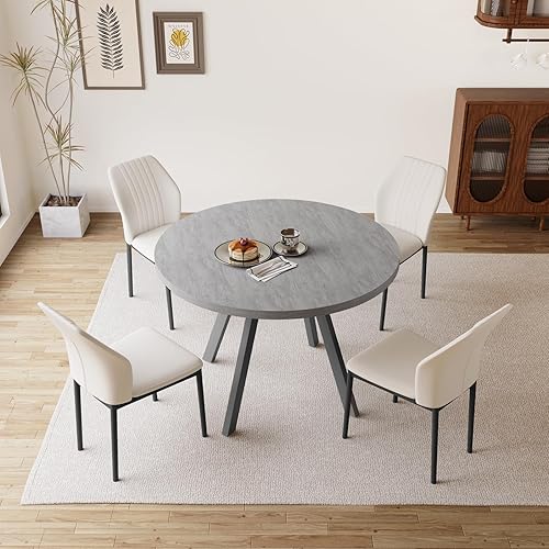 Miniatura 7 de Mesa de comedor redonda de 34.6 pulgadas y sillas para 4, juego de mesa redonda moderna de mediados de siglo, ahorro de espacio para apartamento