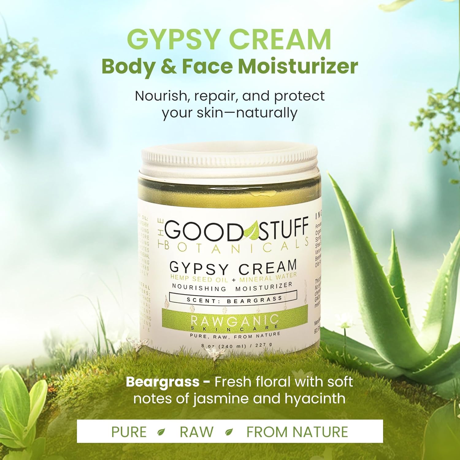 Gypsy Cream | Body and Face Moisturizer for Women | Body Cream for Dry Skin | Beargrass Body Lotion | Organic Hemp Oil & Hot Spring Water Facial Moisturizer - 4 oz