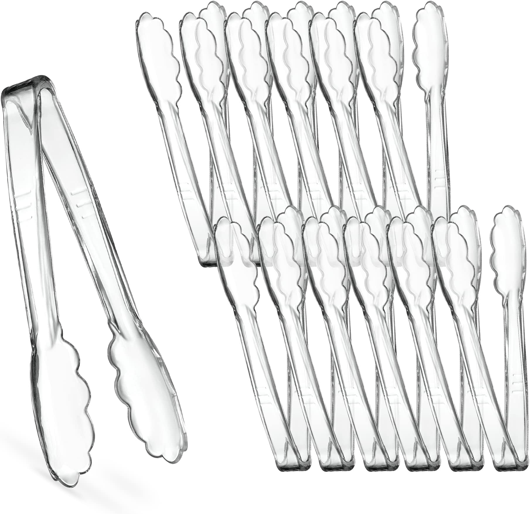 [Clear Tongs 7.5'' Inches] Plasticpro 7.5'' Serving Tongs Heavy Duty Reusable Kitchen and BBQ Clear Serving Tong for party's, Caterings, Events, Buffet, Weddings, And every Day use Pack of 12