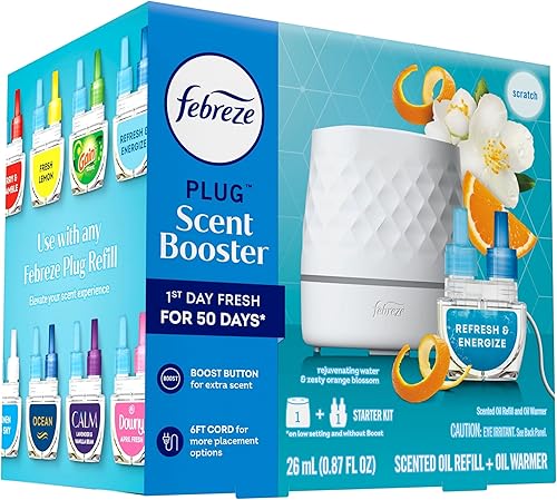 Miniatura 13 de Febreze Kit de iniciación Plug Scent Booster, difusor de aceite, ambientador enchufable, aroma continuo, 2 dispositivos + 2 repuestos de