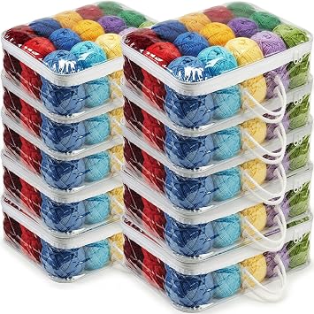 Shinylin 10 Pack Clear Yarn Storage Bags Bulk, 12 x 16 x 4 Inches Yarn Storage Organizer Tote Bag for Knitting Needles Crochet Hooks Wool Balls and Unfinished Project White