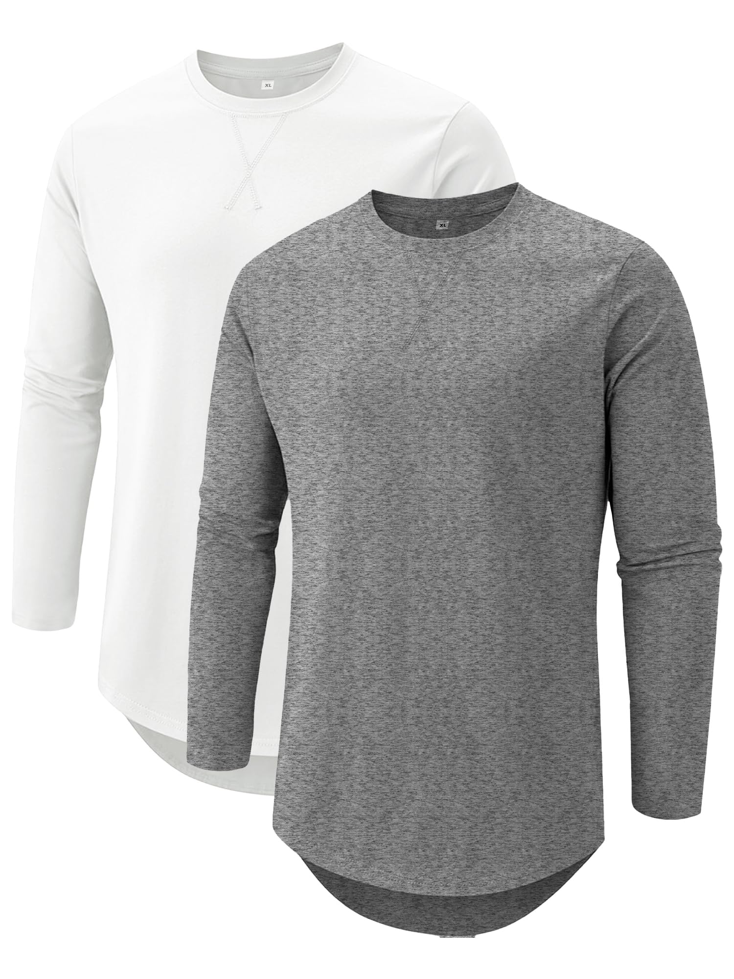 Comdecevis Mens 2 Pack Cotton Crewneck T-Shirts Hipster Hip Hop Longline Tees Shirts