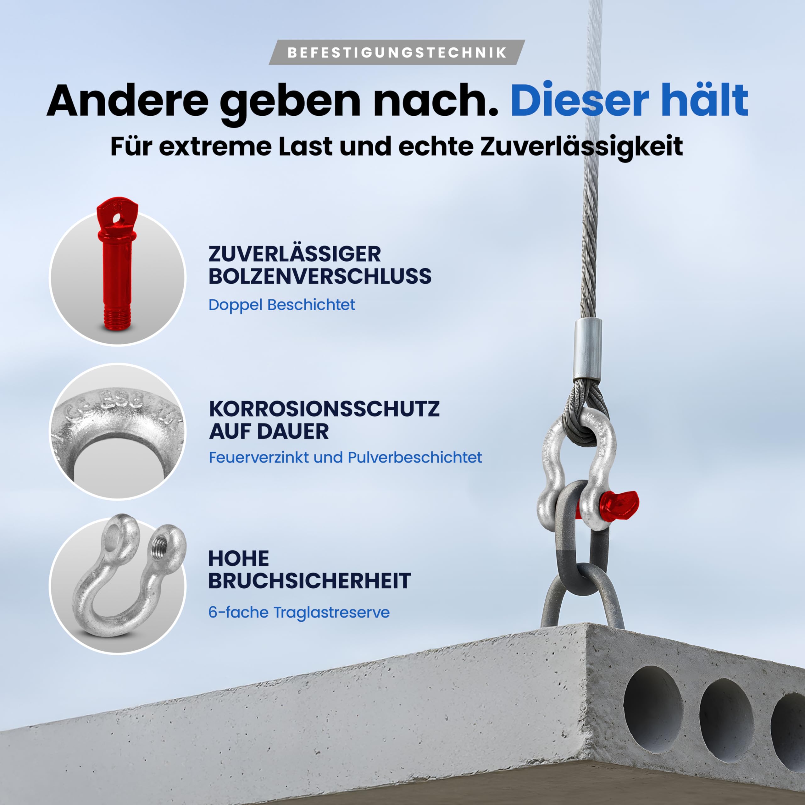 Schäkel hochfest geschweift - Größe & Menge wählbar: WLL 0,33-12 Tonnen Tragkraft - hochbelastbarer feuerverzinkter Stahl (1 Stk, 6,5t)