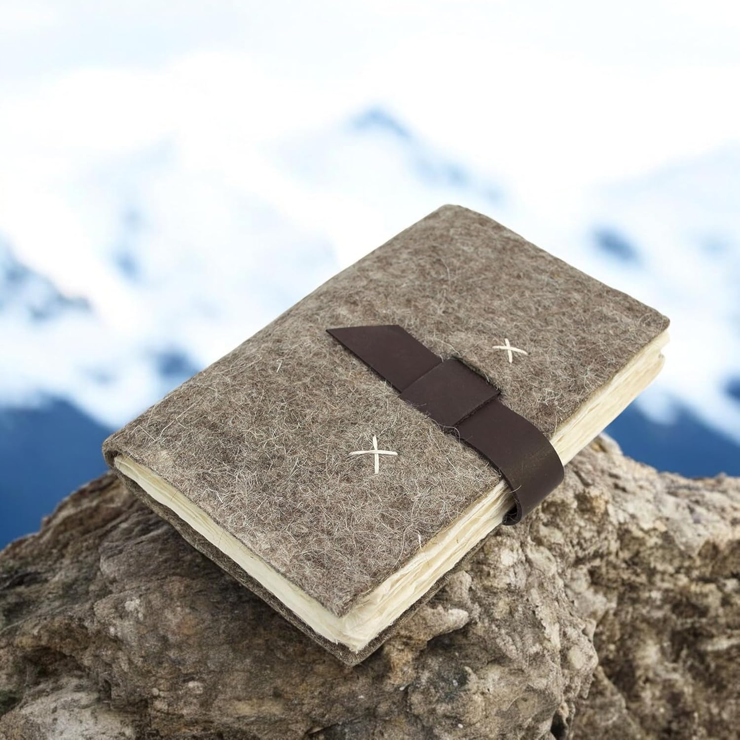 Kathmandu Valley Co. Nepali Traveler Vintage Journal with Handmade Wool Felt and Lokta Paper, 5x8 inch Office Notebook Planner, Made in the Himalayas of Nepal, Nature's Wool