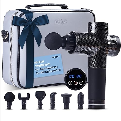 Pistola de masaje de regalo con estuche de transporte, masajeador de espalda de tejido profundo para aliviar el dolor con 6 cabezales de relajación