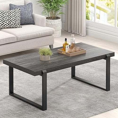 Miniatura 10 de FOLUBAN - Mesa de café rústica, mesa central industrial moderna de madera y metal para sala de estar, 47 pulgadas de roble Roble,Gris-oscuro,Negro