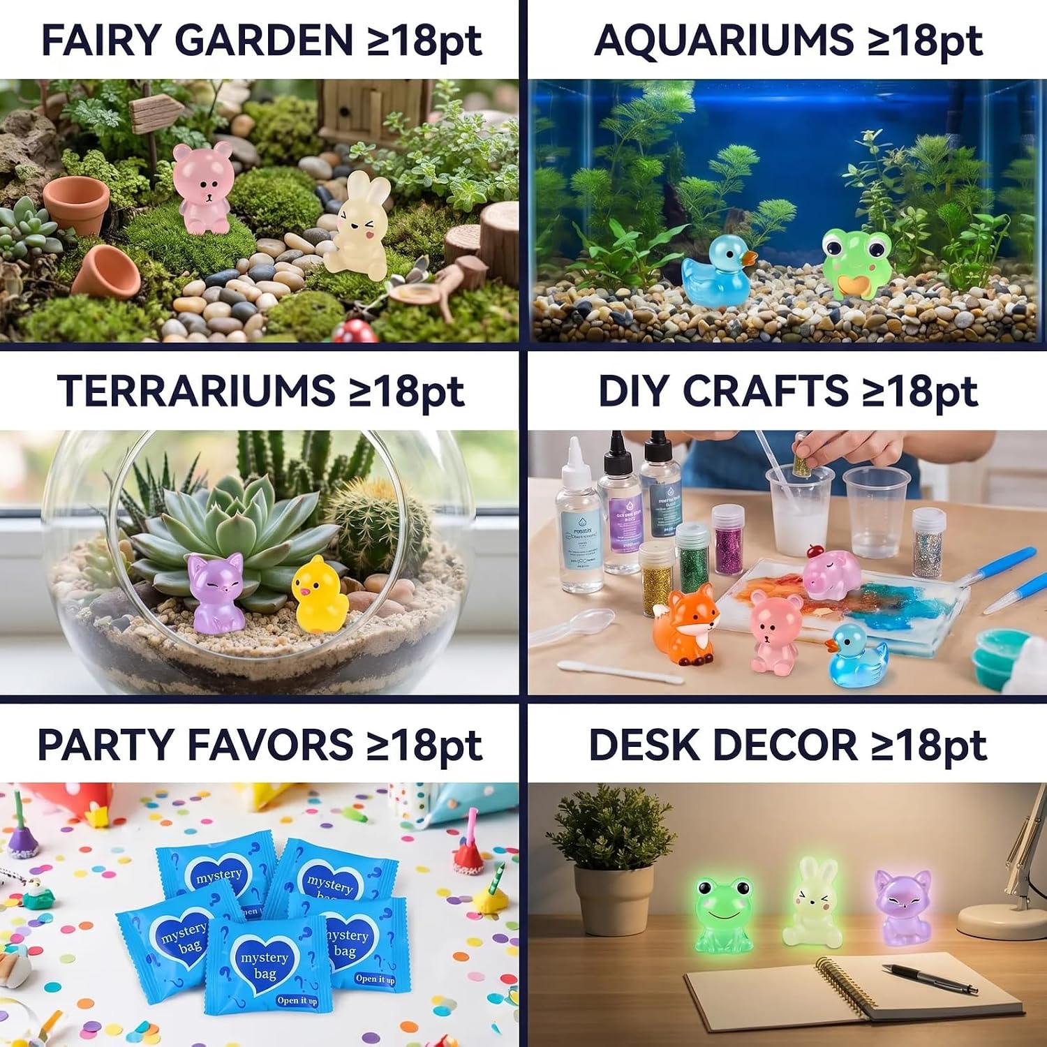 Mini Resin Animal Figurines 50 Pack, Glow in the Dark, Assorted