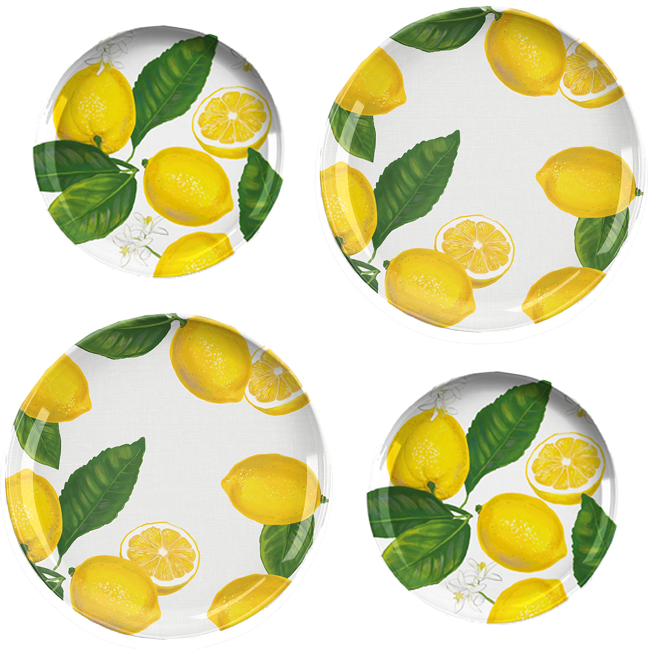 Lemon Outdoor/Camping/BBQ - Plastic/Melamine Dinner & Side Plates Set (4)