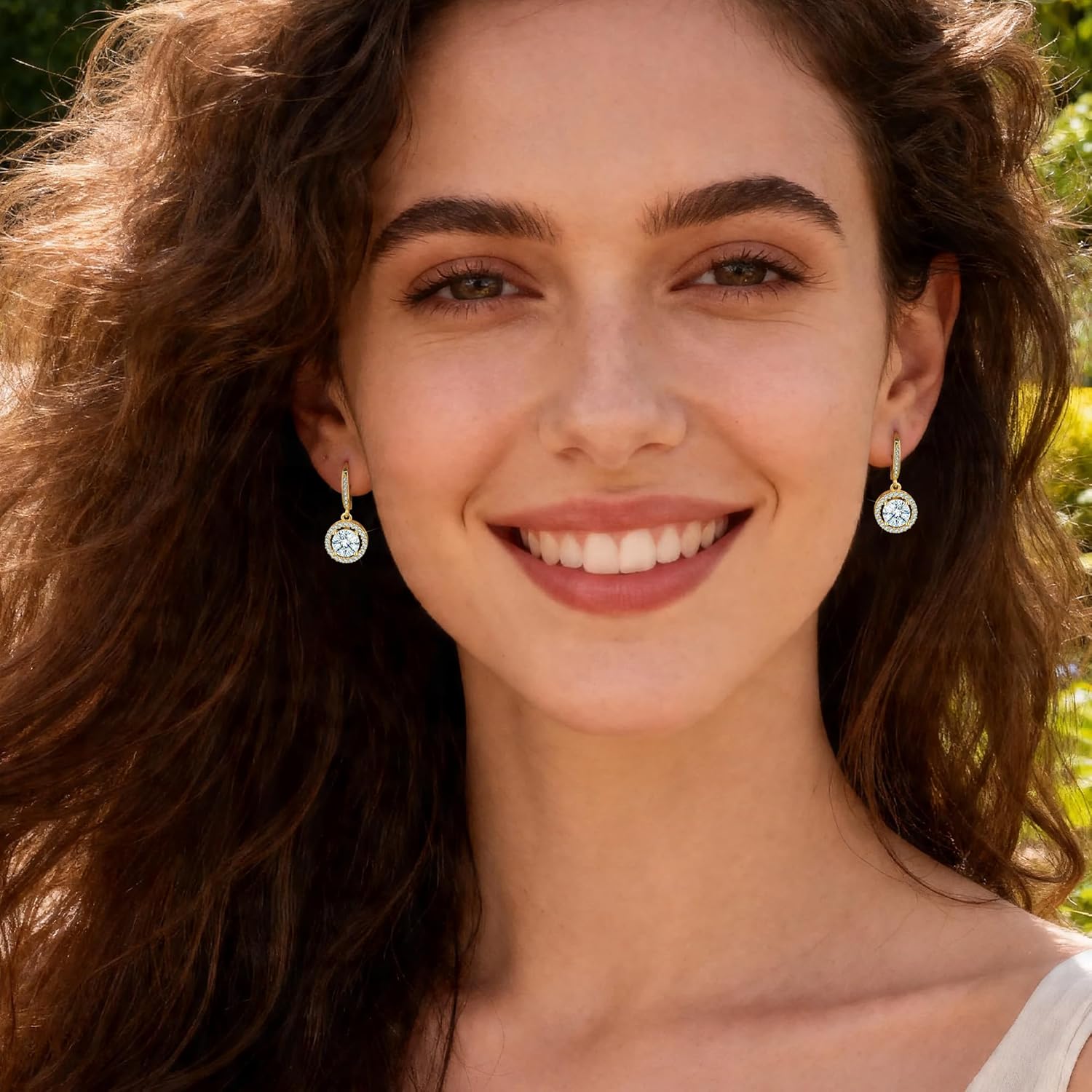 Moissanite Earrings, Hypoallergenic 925 Sterling Silver Dangle Earrings 2.0ct (1.0ct*2) Round Cut Lab Created D Color Moissanite Gold Hoop Drop Earring for Women