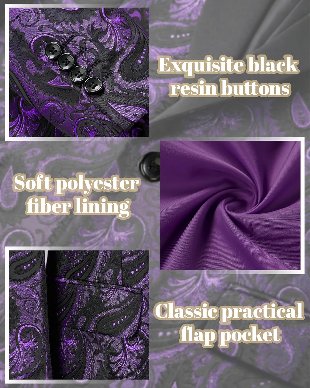MY'S Men's Paisley Tuxedo Jacket, One Button Dress Suit Blazer, Floral Coat with Bow Tie for Dinner Party Prom Wedding