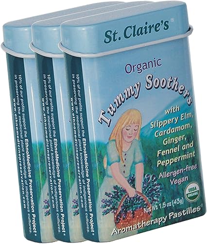 St. Claire's Organics Chupetes para el abdomen, (lata de 1.5 onzas, paquete de 3)  Sin gluten, vegano, sin OMG, a base de plantas, sin alérgenos