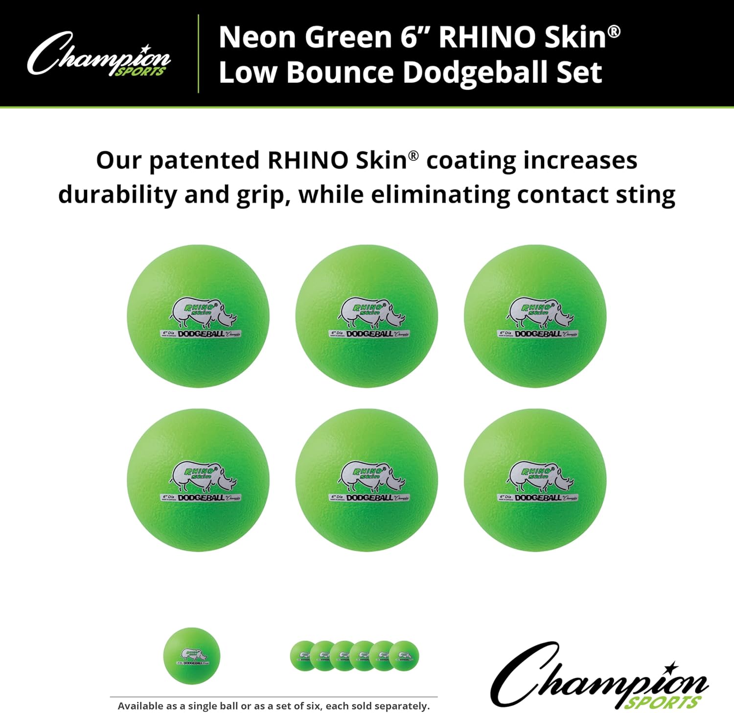 Champion Sports® Rhino Skin® Low Bounce Dodgeball Sets & Singles for Playground, PE, Backyard & League Games – Team Sports Equipment for Youth & Adults