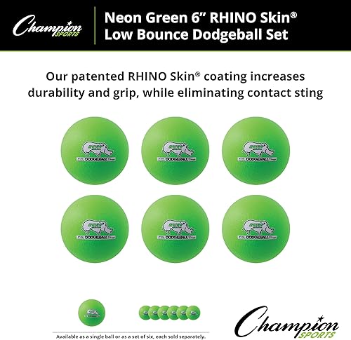 Miniatura 2 de Champion Sports Rhino Skin - Juegos de bolas de dodgeball de rebote bajo y individuales para juegos de juegos infantiles, PE, patio trasero y liga