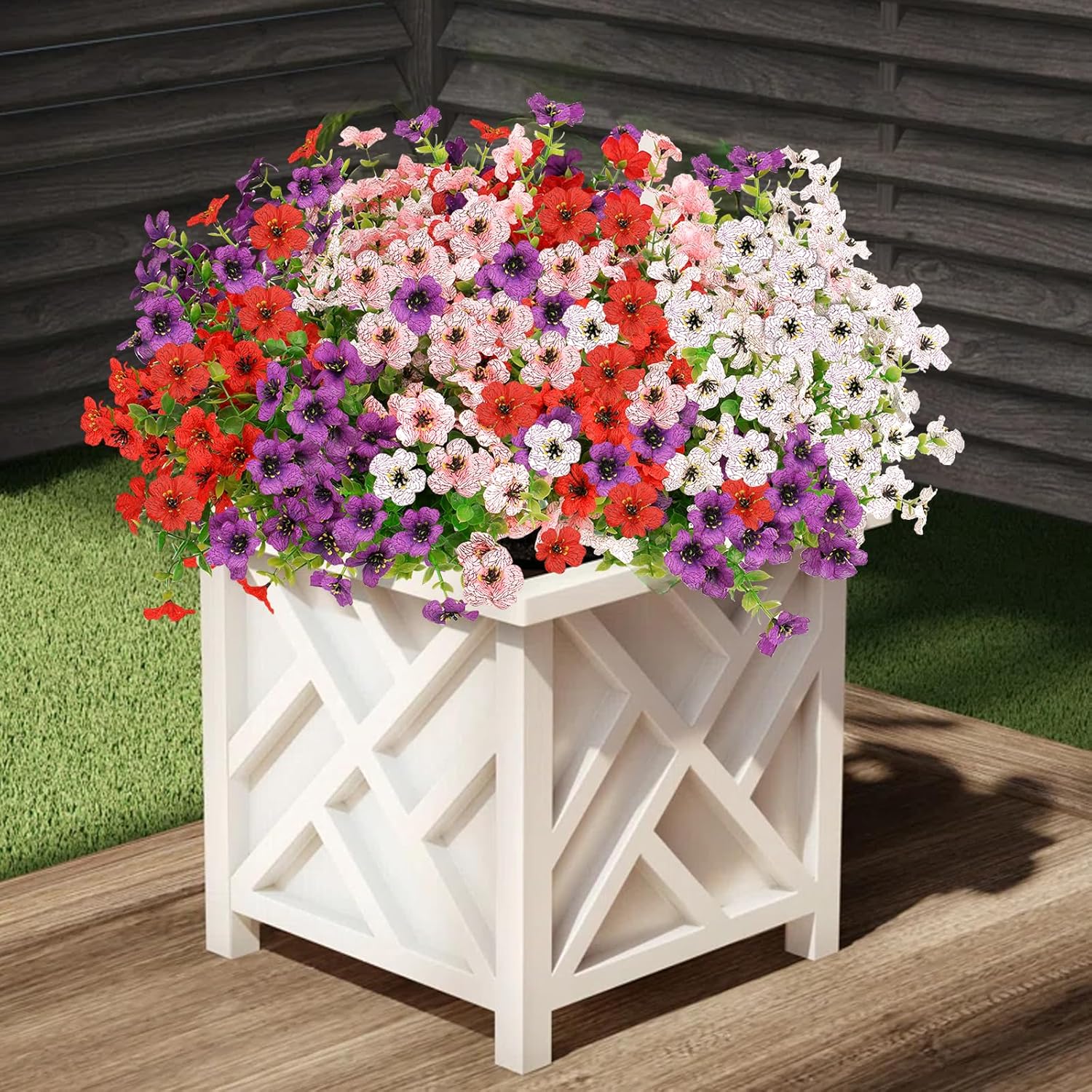 Artificial Flowers for Outdoors UV Resistant, Realistic Fake Silk Flowers Outside Weather Resistant Faux Plants for Window Box, Planters, Porch Decor-12 Bundles,Colorful - Image 2