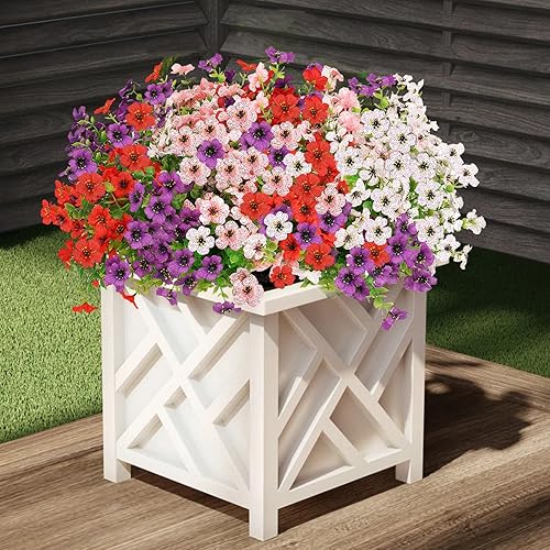 Miniatura 2 de katflyee Flores artificiales resistentes a los rayos UV, 12 paquetes de flores de seda artificiales para exteriores, resistentes a la decoloración,