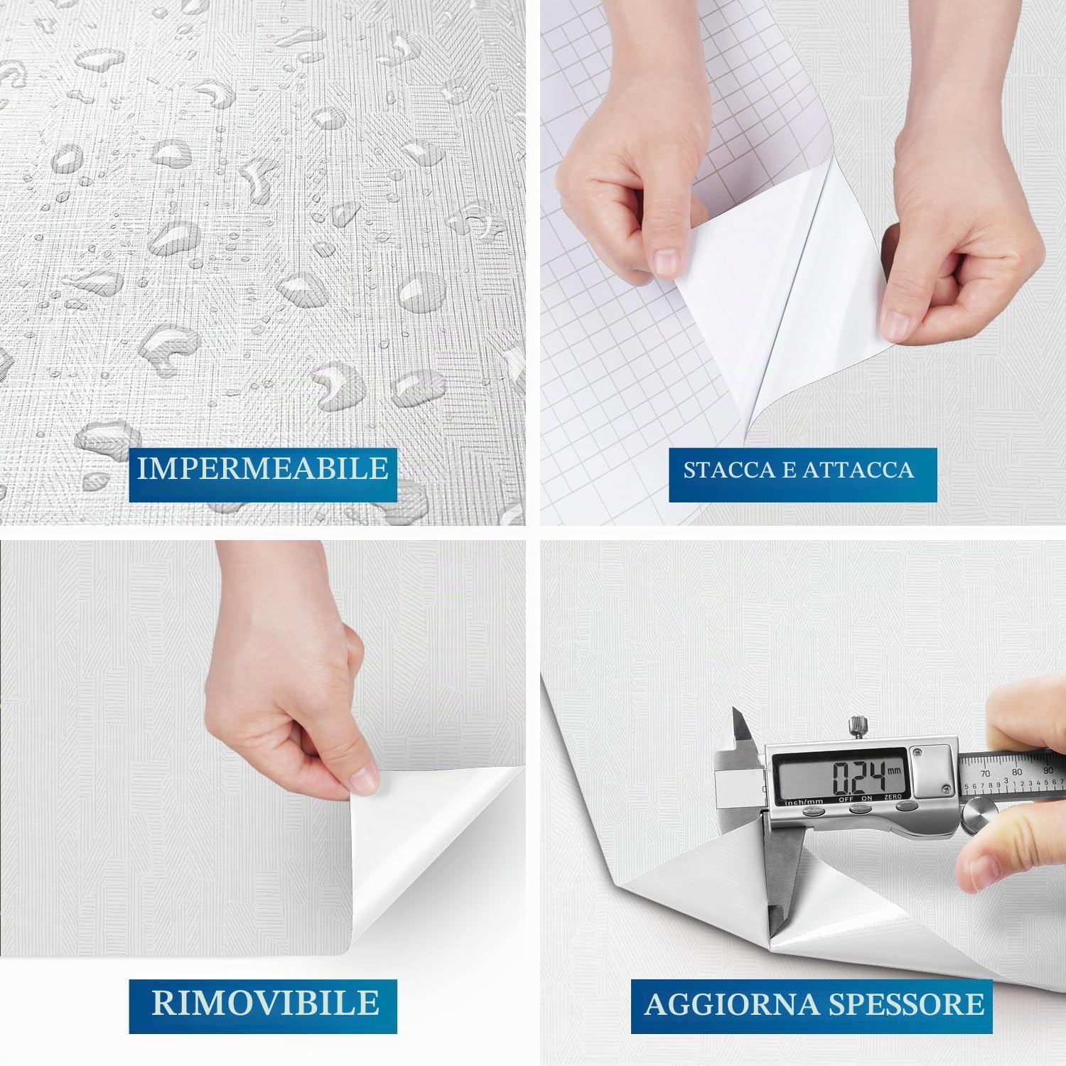 FunStick 40CM×12M Carta da Parati Armadio Bianca Pellicola Adesiva per Mobili Cucina a Righe Bianco e Grigio Rivestimento Parete Camera da Letto Bagno Carta Adesiva Bianca Rotolo Carta Adesiva Cucina