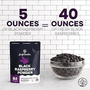 Black Raspberry Powder 5 Ounce Bag - 3rd Party Lab Tested Freeze Dried Raspberries Fruit Whole Berry for Baking, Unsweetened Additive Filler Free Superfood Extract Rasberries Smoothies Dehydrated
