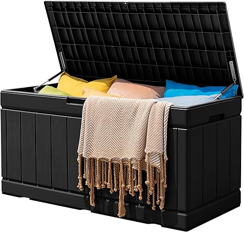 Miniatura 1 de Caja de resina de 88 galones, con cerradura, impermeable, para exteriores, contenedor de almacenamiento grande para almohada de dormitorio,