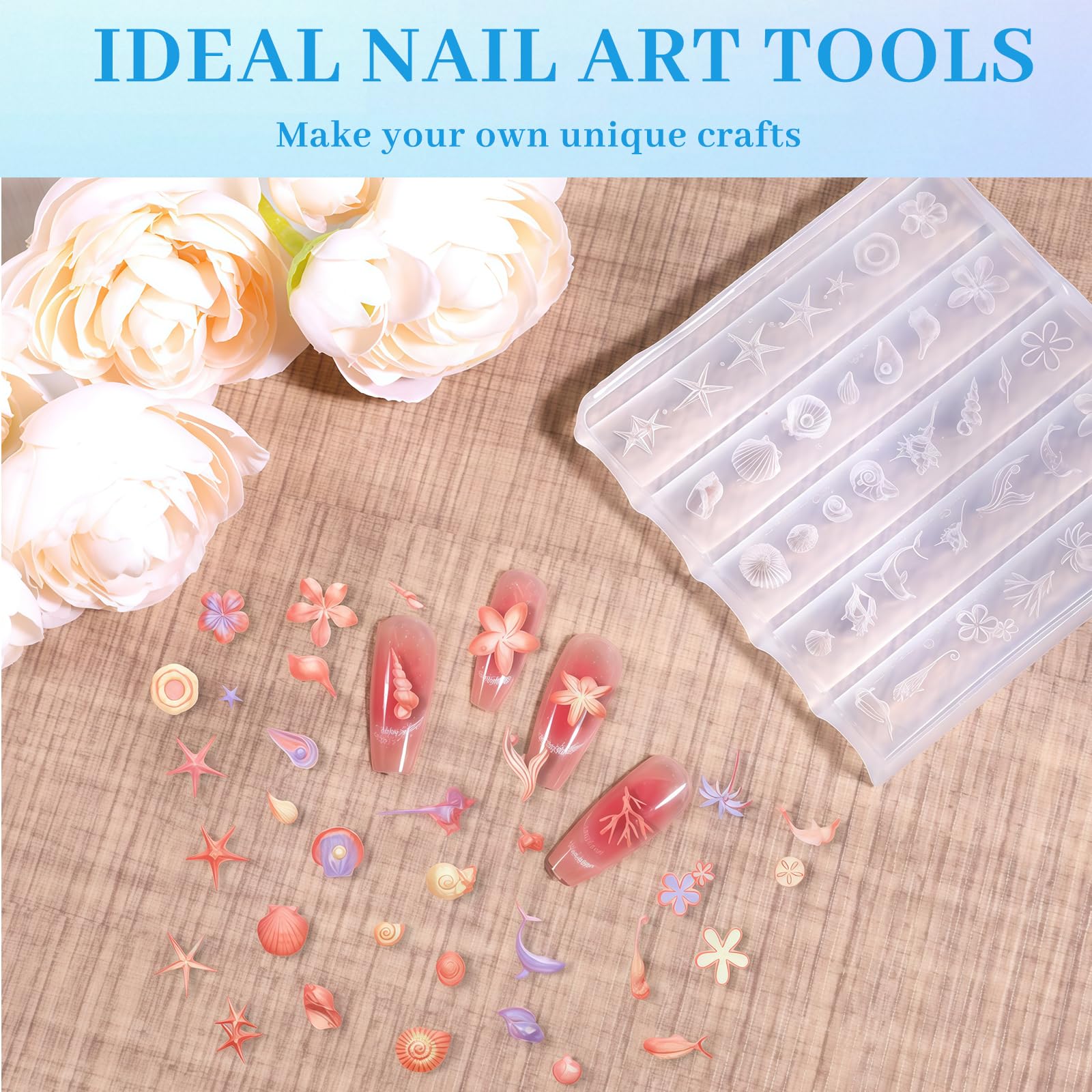 3D Gel Nail Art Mold Set Verano Mar & Conchas DIY Accesorios Uñas Flexible Transparente