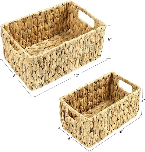 Miniatura 10 de HOONEX Cestas grandes de mimbre para almacenamiento, cestas de hierba marina con asas dobles, cestas tejidas para almacenamiento, juego de 2,