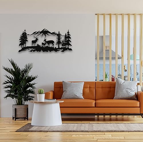 Miniatura 3 de Arte de pared de metal, arte de pared familiar de ciervos, decoración de árbol de metal, decoración de pared, decoración de interiores, colgantes de