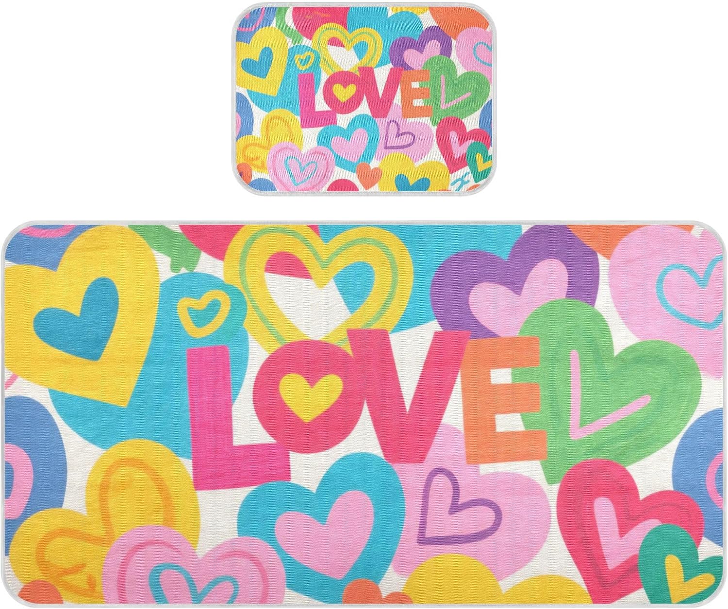 Colorful Cartoon Heart Love Cooling Baby Mattress Protector Crib 28" x 52" Reusable Pads Washable Waterproof for Baby&Toddler