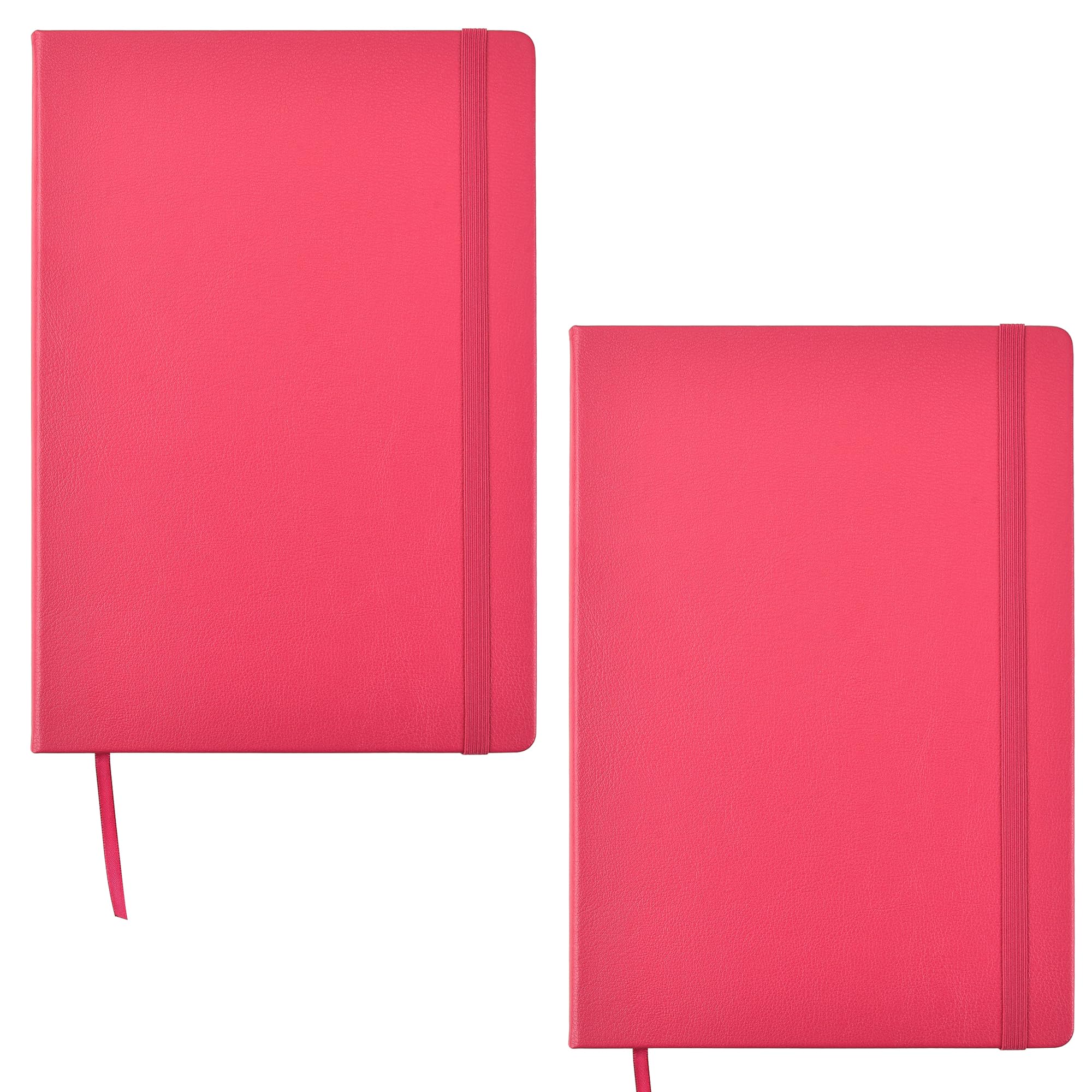 ARPAN A4 Notebook Hardback Cover & Ribbon Marker with Elastic Closure Diary, 80gsm Paper, 136 sheets Perfect for Office, Home, School, Business (Pink - Pack of 2)