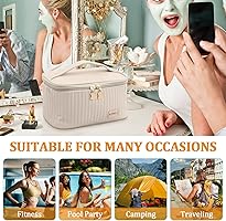 INN Trousse De Maquillage En Cuir PU Grande Capacité Étanche Avec Poignée Portable Sac De Makeup Sac Rangement Travel Toiletry Bag