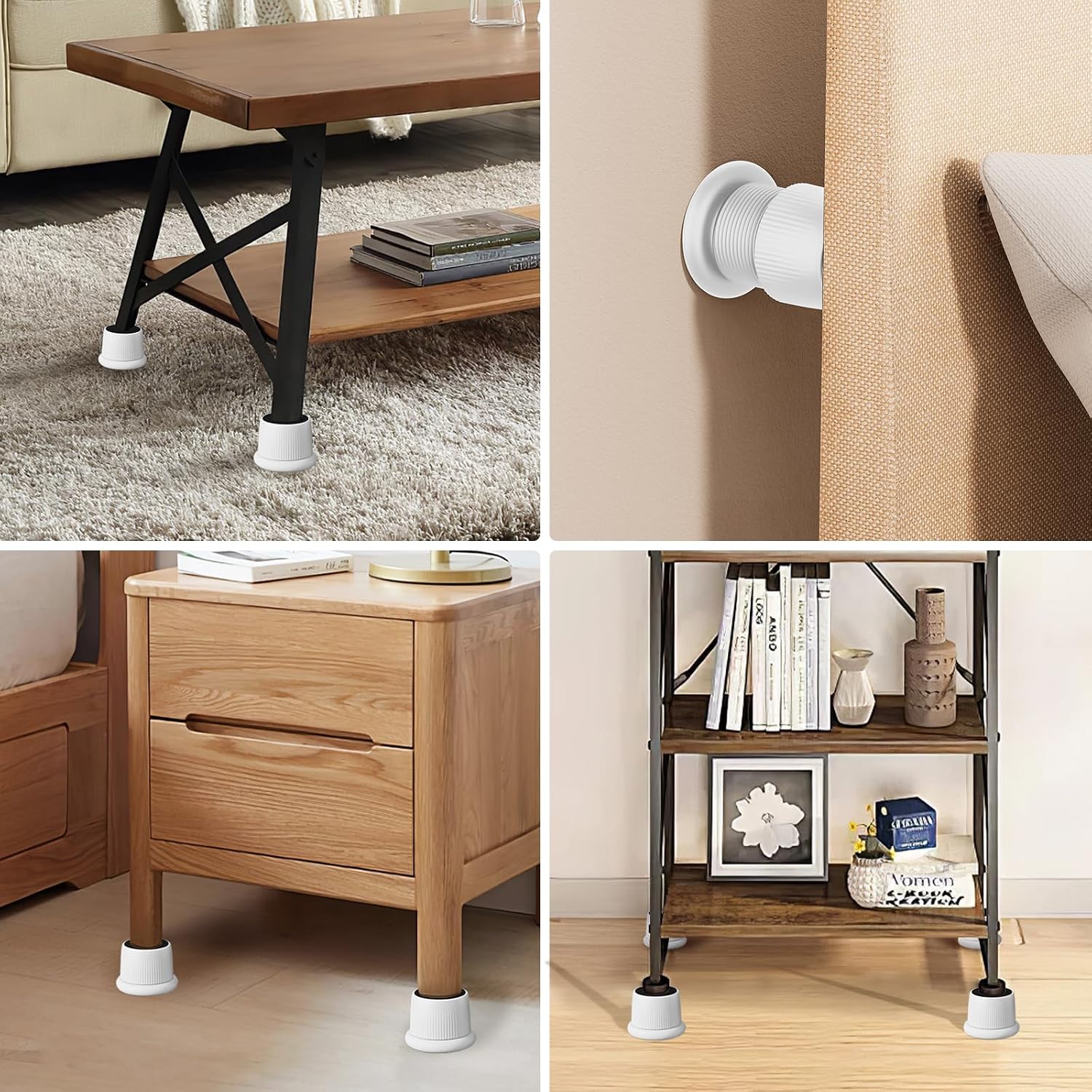 Adjustable Bed Risers Heavy Duty 1.6-2.6 Inch Furniture Riser 4 Pack White | 2 inch furniture risers supports 500 lbs, anti-slip base with foam pads. Fits most bed, sofa, desk, chair and nightstand.