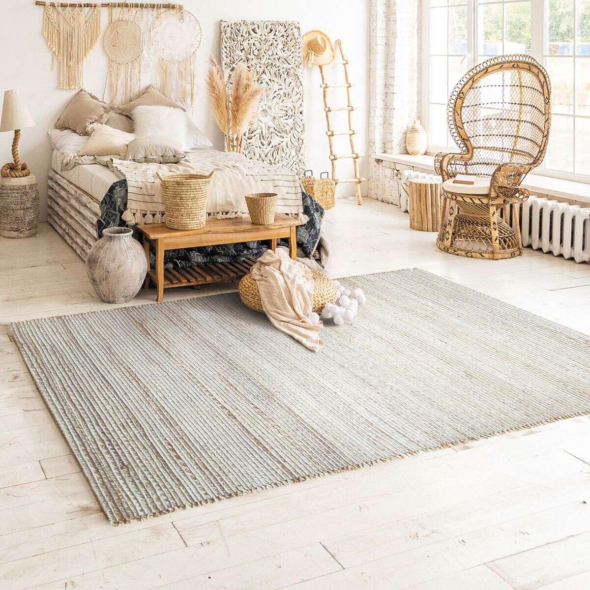 Tapis tissé et tressé en jute et coton naturel 160x230 - style bohème