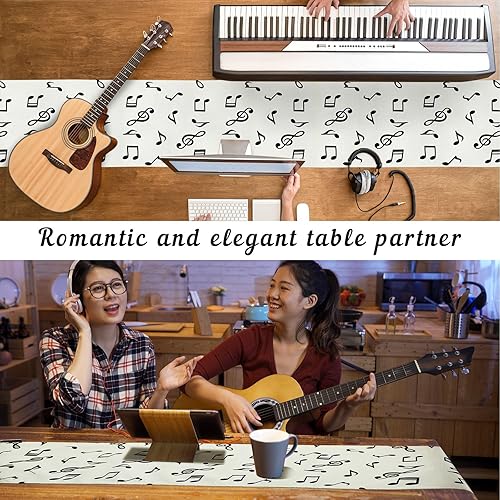 Miniatura 4 de Peryiter 4 piezas de camino de mesa musical de lino, notas musicales, camino de mesa de piano para decoración de fiesta de música, para jazz, boda,
