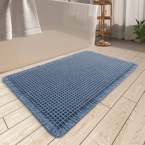 Miniatura 42 de Alfombra de pasillo de punto gofre mejorada súper absorbente antideslizante para suelo de baño, lavable a máquina, alfombra de pasillo de baño