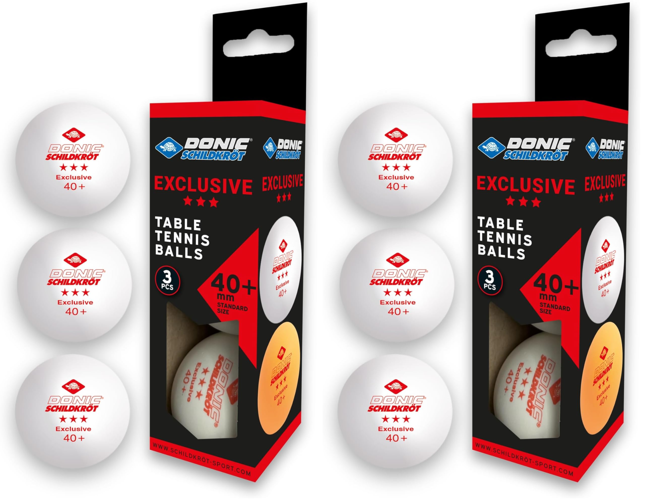 Schildkröt Donic Tischtennisball Exclusive 3-Stern, Poly 40+ Qualität, für fortgeschrittenes Freizeitspiel und intensives Training, 3 STK. weiß (Packung mit 2)
