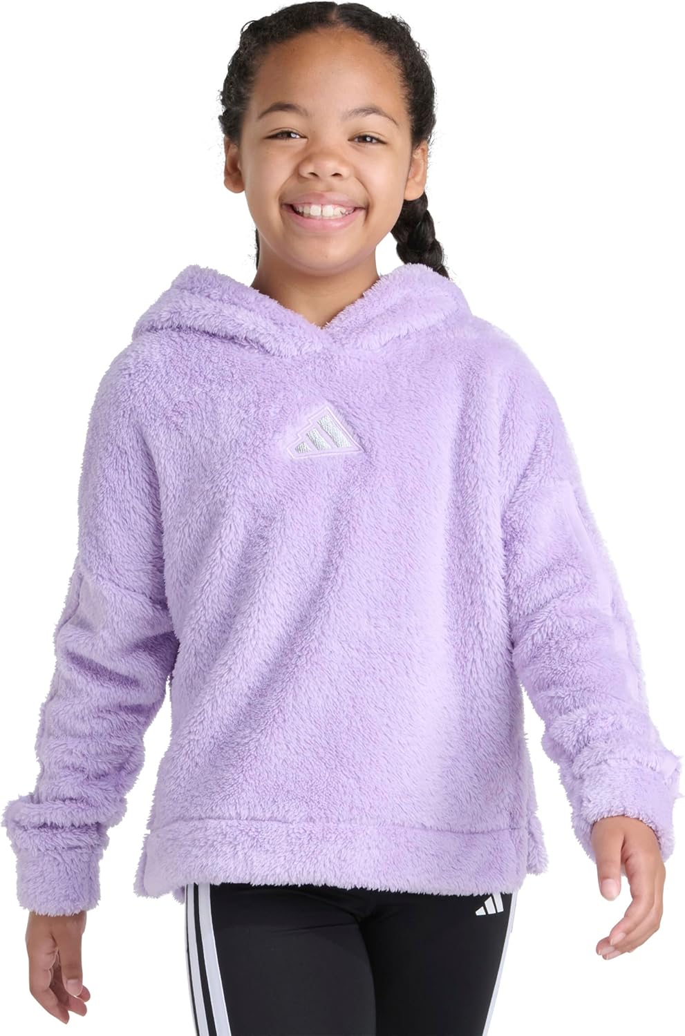 adidas girls 3-stripes Sherpa Hooded Pullover (Big Kid)