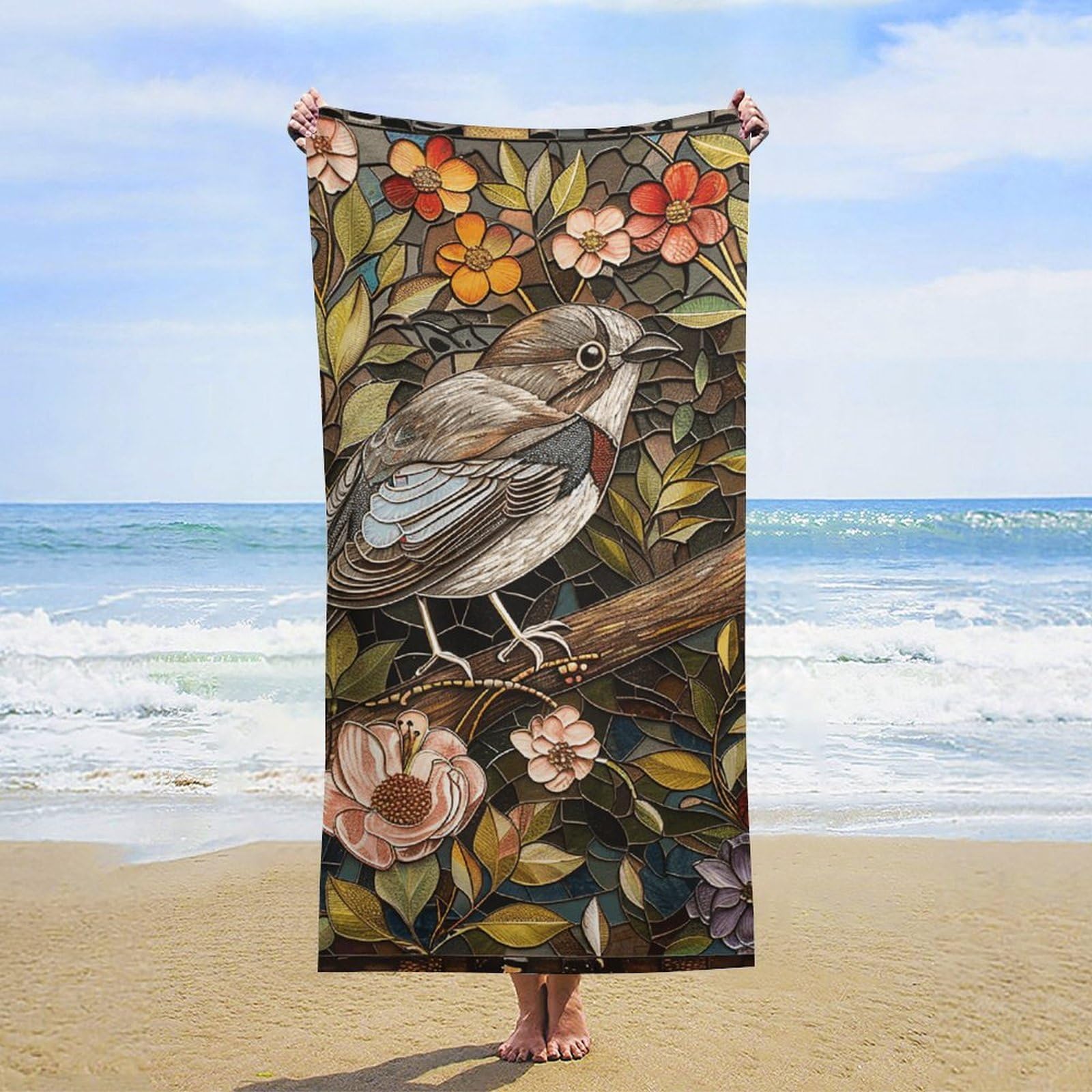 NTVOWPZO Bird Perched on Branch Beach Towel Oversized Microfiber Bath Towels Lightweight Sand Proof Beach Towels Absorbent Pool Towels for Swimming Yoga Bathroom Towel 31.5" X 63"