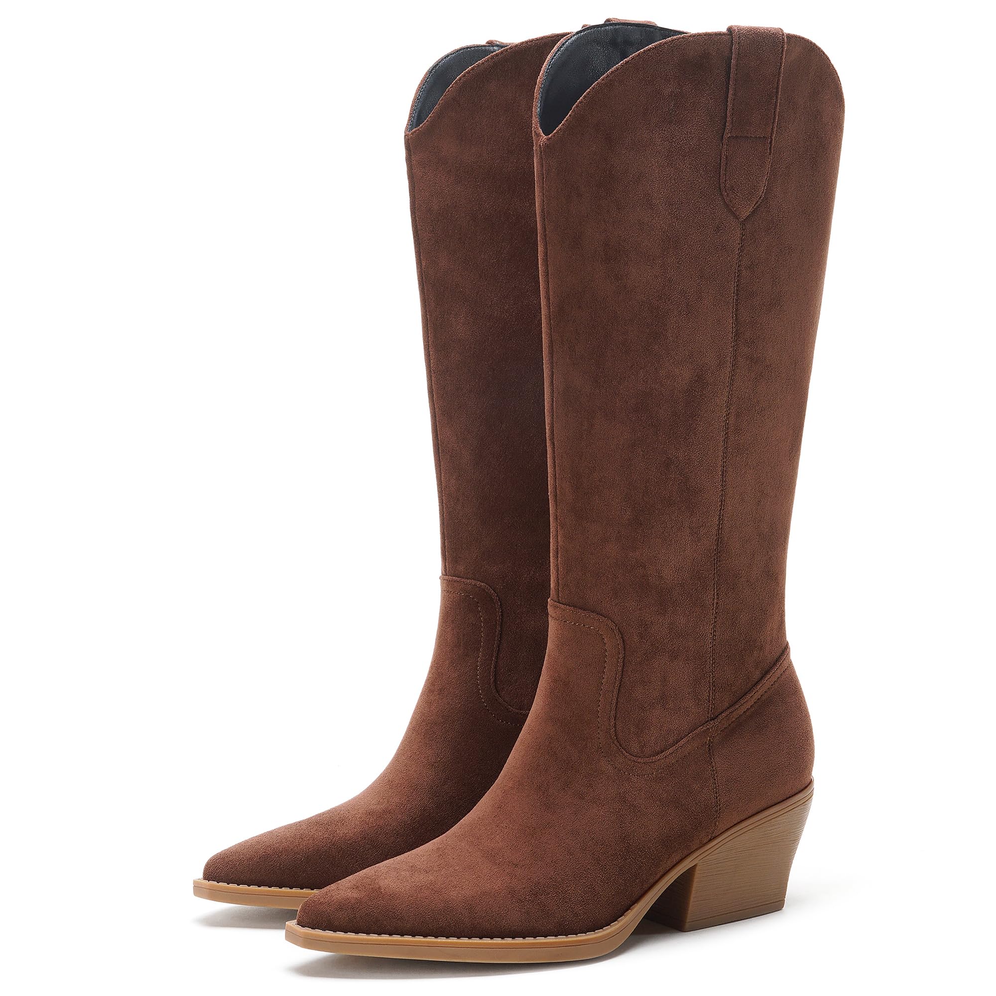 Womens Wide Calf Tall Boot Knee High Western Boots Simple Lightweight Design with Side Zipper Comfortable Fit and