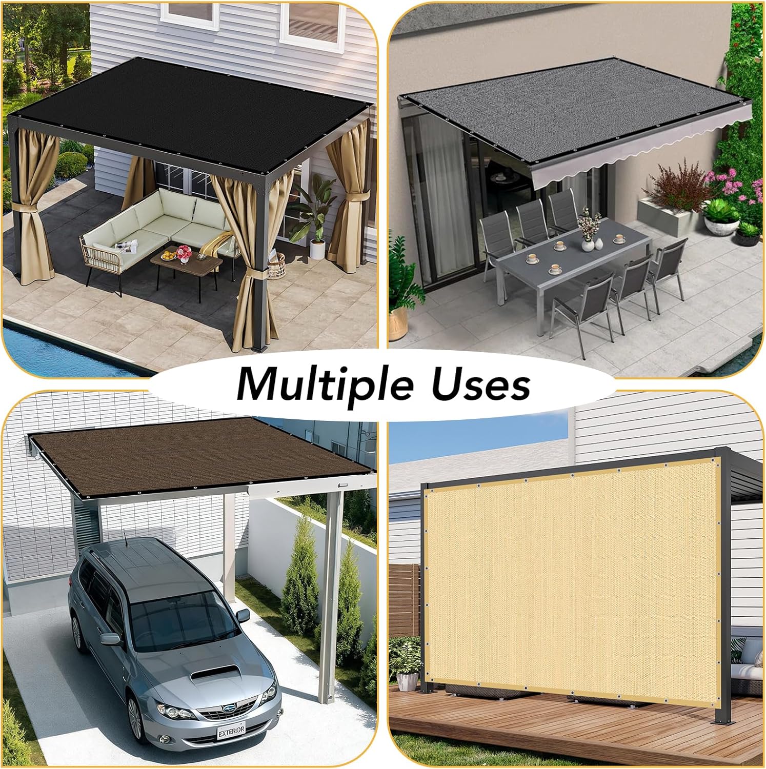 KANAGAWA 90% Sun Shade Cloth 6'X 10' Black Pergola Shade Cover Canopy with Grommets Shade Tarp Sun Shades Outdoor Patio for Porch Pergola & Carport Use