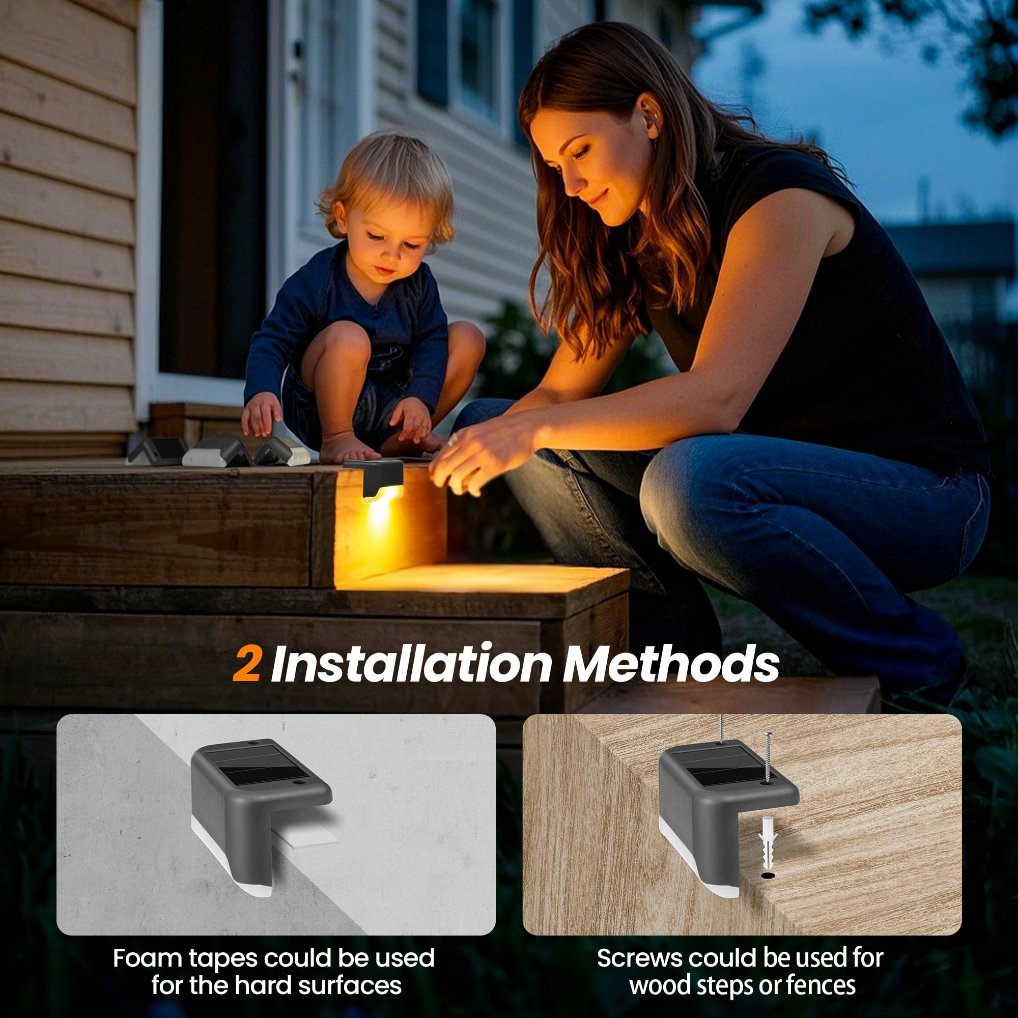 GIGALUMI Luces Solares para Exteriores Pack de 16, Luces para Escaleras, Impermeables, Iluminación LED para Escaleras Exteriores, Escalones, Vallas, Patios, Terrazas, Gris, Blanco Cálido - 4