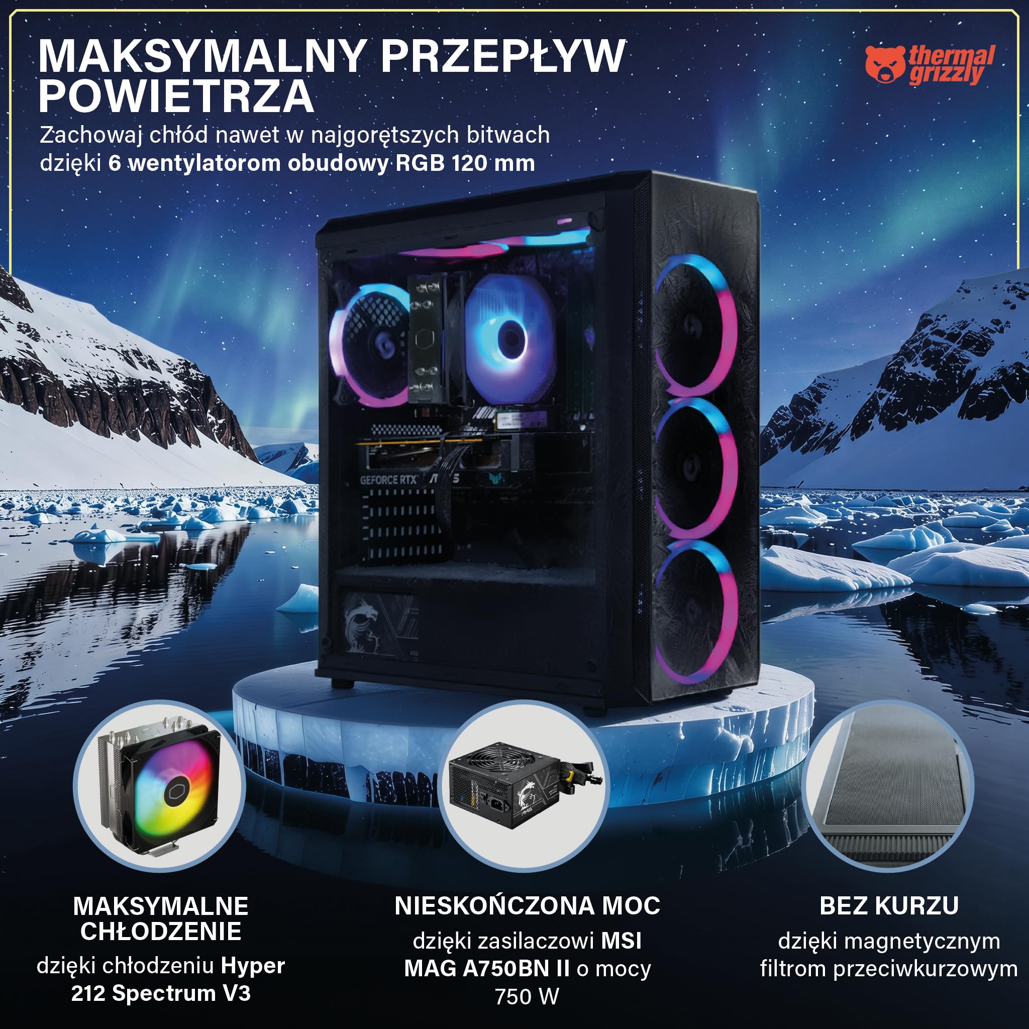 Greed® MK2 Power komputer gamingowy High End - AMD Ryzen 7 5700X + AMD Radeon RX 9070 16 GB - szybki komputer RGB + kalkulator ray tracing 4K o częstotliwości 4,6 GHz – 16 GB DDR4 RAM – 1 TB SSD