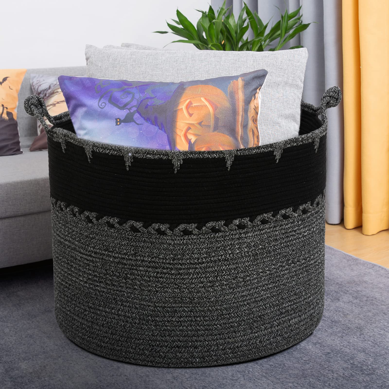 XXXXXL - Cestas de cuerda grandes para manta de 66 x 66 x 45 cm, cestas tejidas organizadoras para almacenamiento para mantas, cesta de lavandería para juguetes, cesta de almacenamiento con asa