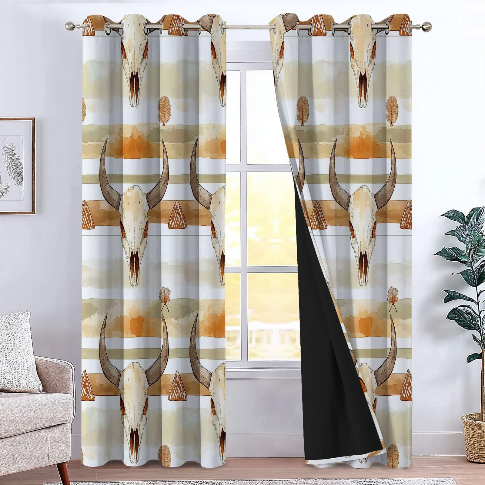 Rideau occultant thermique bohême crème L140 x H160 cm pour bureau