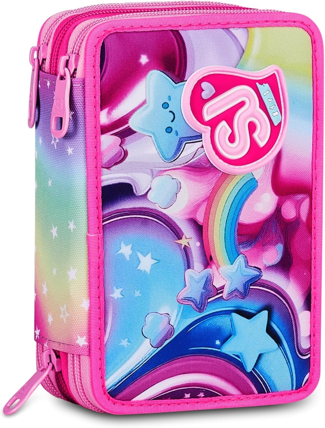 SJ GANG STYLE JAM GANG Zaino Scuola Advanced SOFT POUCH GIRL, Doppio Scomparto, Applicazione zainetto 3D su tasca frontale, Tasca laterale portaborraccia. CON ASTUCCIO 3 ZIP COMPLETO DI COLORI