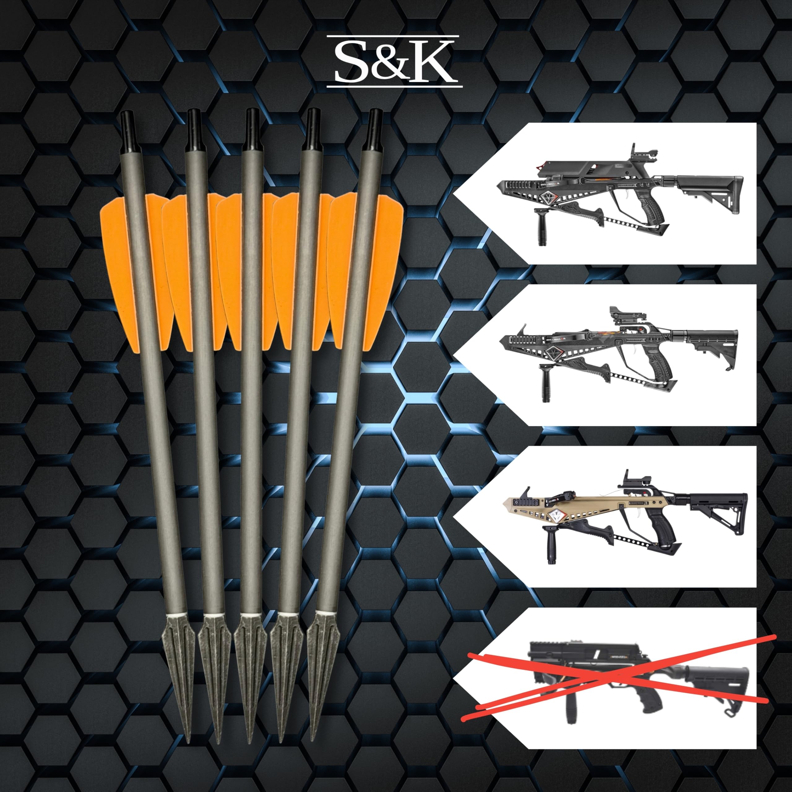 S&K - 5X Carbon Bodkinpfeile sehr stark, Alunocken, 7,5" für Cobra Adder, R9, RX, R10 – Made in Germany – Hochpräzise Armbrustbolzen mit Jagdbodkin & Aluminium-Nocke – 14,5g