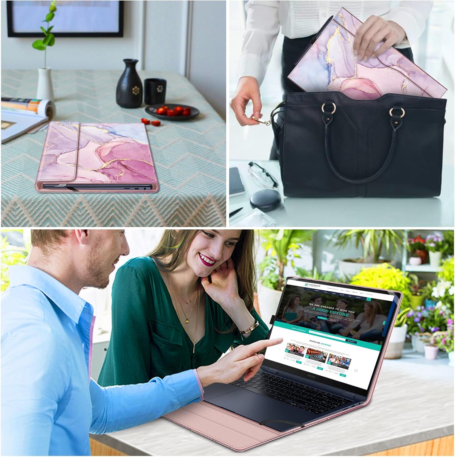 Fintie Sleeve Case Cover for 15.6" Samsung Chromebook Plus XE550XGAA / Samsung Galaxy Book4 360 NP960XGK / Book3 360 NP750QFG / Book2 Pro 360 NP950QED / Book2 Pro NP950XED, Glittering Marble