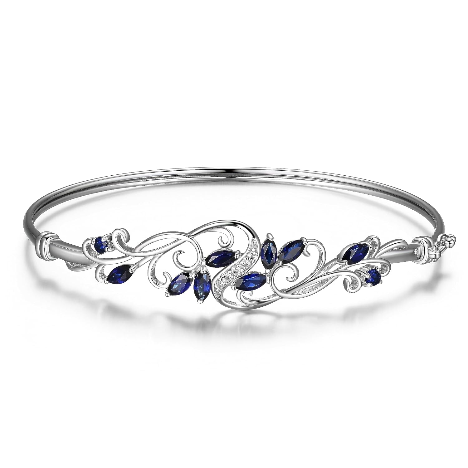 MORGAN & PAIGE .925 Sterling Silver Rhodium Plated Gemstone Elegant Bangle Bracelets for Women - Filigree Two-Tone Created Blue Sapphire & Cubic Zirconia or Genuine Amethyst &...