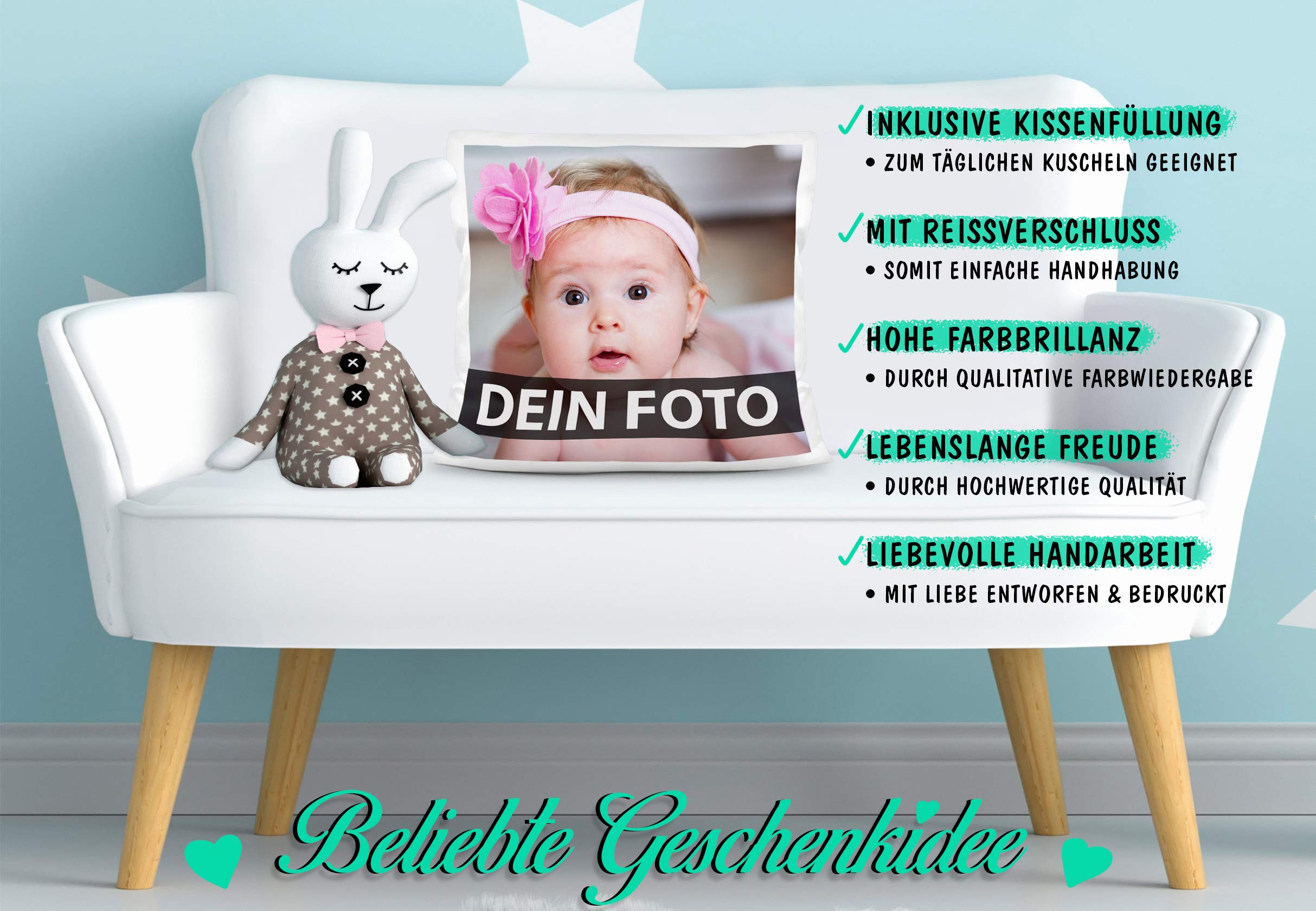 Print Royal Foto-Kissen Selbst gestalten (40 x 40 cm) - mit Foto individuell Bedruckt/aus 100% Polyester/Personalisierte Geschenk-Idee/Kopf-Kissen inkl. Füllung