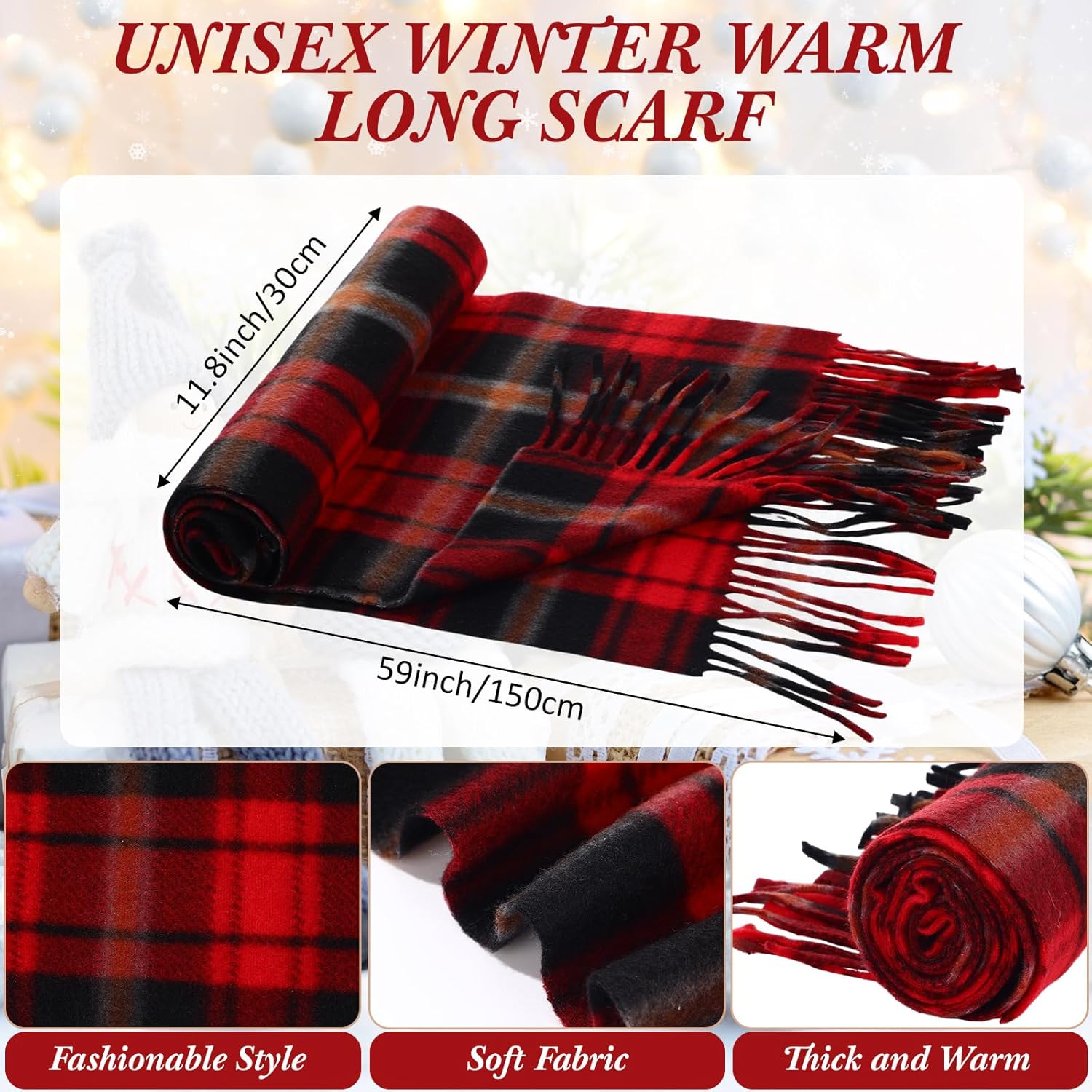 90 Pcs Hats Scarves Gloves Supplies Bulk Winter Beanies Red Grids Scarves Touchscreen Gloves for Men Women - Image 2