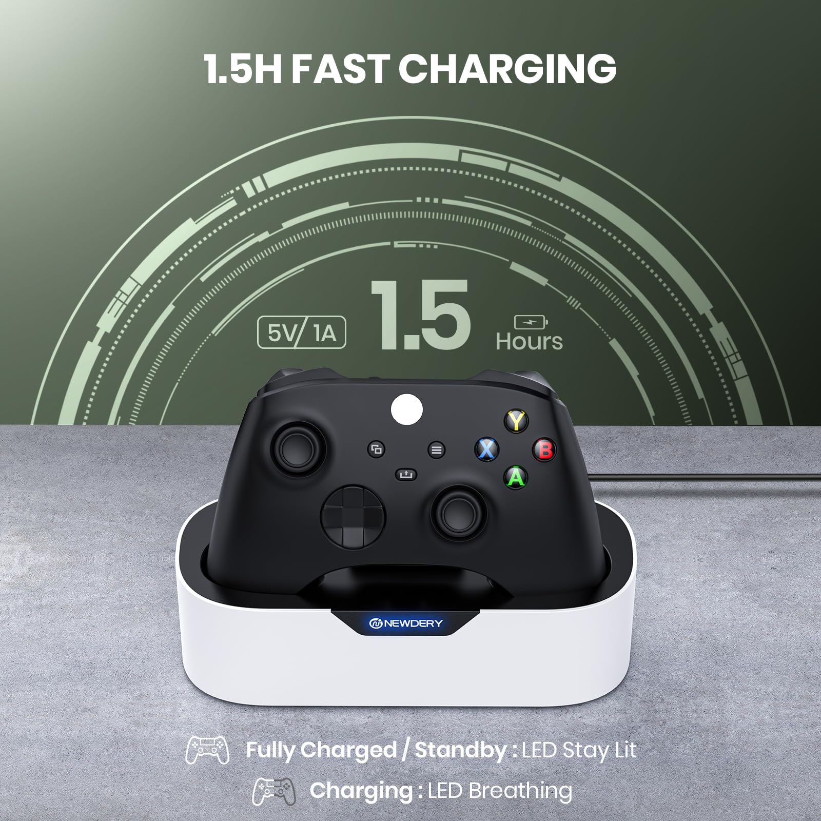 NEWDERY Solo Charger Station per controller wireless Xbox, dock di ricarica rapida, supporto di ricarica singolo per controller Xbox One/serie X|S